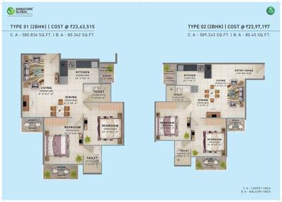 Image of 900 Sq.ft 2 BHK Apartment / Flat for sale in Signature Global The Millennia, Sector 37D, Gurgaon for Rs. 6700000