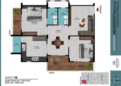Image of 969 Sq.ft 2 BHK Apartment / Flat for sale in Indore Adarsh Residency, Vijay Nagar, Indore for Rs. 2000000