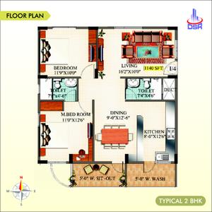 Image of 1225 Sq.ft 2 BHK Apartment / Flat for sale in DSR Green Vista, Whitefield, Bengaluru for Rs. 8750000