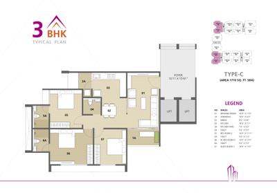 Image of 1082 Sq.ft 3 BHK Apartment / Flat for sale in Binori Pristine, Jodhpur, Ahmedabad for Rs. 13500000