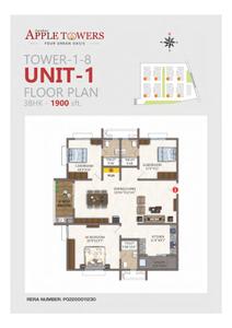 Image of 1310 Sq.ft 2 BHK Apartment / Flat for sale in Anuhar Apple Towers Phase 1, Pocharam, Secunderabad, Hyderabad for Rs. 8528000