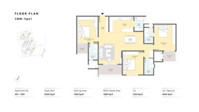 Image of 1634 Sq.ft 2.5 BHK Apartment / Flat for sale in Onyx, Mugalur, Bengaluru for Rs. 12000000