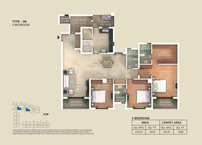 Image of 2450 Sq.ft 3 BHK Apartment / Flat for sale in Adarsh Palm Retreat Lake Front, Kaikondrahalli, Bengaluru for Rs. 38500000