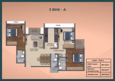 Image of 1409 Sq.ft 2 BHK Apartment / Flat for sale in Moraj Silent Valley, Nerul, Navi Mumbai for Rs. 24100000