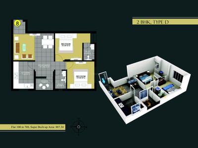 Image of 1050 Sq.ft 2 BHK Apartment / Flat for sale in Eminence Coral, Hanspal, Bhubaneswar for Rs. 5500000