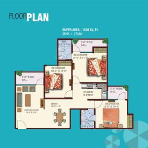 Image of 1198 Sq.ft 3 BHK Apartment / Flat for sale in Ascent Savy Ville De, Raj Nagar Extension, Ghaziabad for Rs. 8500000