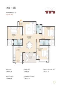 Image of 1553 Sq.ft 3 BHK Apartment / Flat for sale in Neon, Gudighattanahalli, Bengaluru for Rs. 11500000