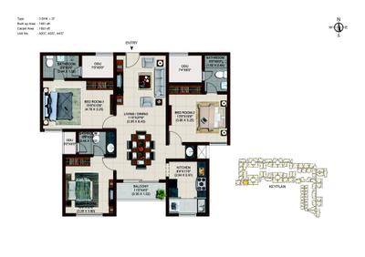 Image of 1504 Sq.ft 3 BHK Apartment / Flat for sale in Casagrand Asta , Korattur, Chennai for Rs. 16000000
