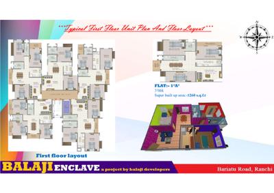 Image of 1300 Sq.ft 3 BHK Apartment / Flat for sale in Balaji Enclave, Bariatu, Ranchi for Rs. 6500000
