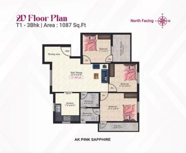 Image of 469 Sq.ft 1 BHK Apartment / Flat for sale in AK Pink Sapphire, Sembakkam, Chennai for Rs. 2814000