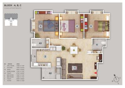 Image of 1359 Sq.ft 3 BHK Apartment / Flat for sale in Karnavati Enclave, New Maninagar, Ahmedabad for Rs. 4500000