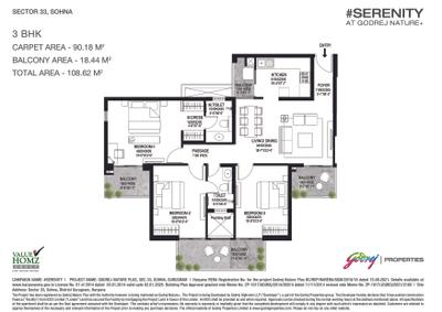 Image of 1670 Sq.ft 3 BHK Apartment / Flat for sale in Godrej Serenity Sohna, Sector 33, Sohna for Rs. 13200000