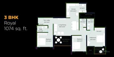 Image of 1050 Sq.ft 2 BHK Apartment / Flat for sale in Legacy Kairos A And B Building, Rahatani, Pune for Rs. 11500000