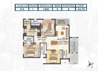 Image of 1300 Sq.ft 3 BHK Apartment / Flat for sale in Stepspace Classic Apartments, Anna Nagar West, Chennai for Rs. 22000000