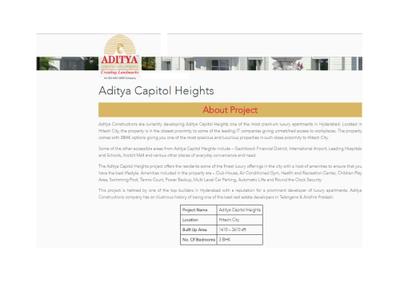 Image of 1890 Sq.ft 3 BHK Apartment / Flat for sale in Aditya Capitol Heights, Kukatpally, Hyderabad for Rs. 18000000