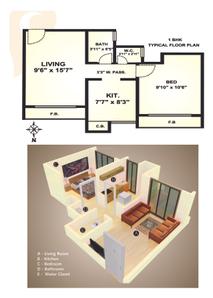 Image of 700 Sq.ft 1 BHK Apartment / Flat for sale in Kavya Residency, Kasarvadavali, Thane for Rs. 5700000