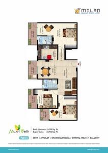 Image of 1080 Sq.ft 2 BHK Apartment / Flat for sale in Milan Earth, Raj Nagar Extension, Ghaziabad for Rs. 7150000