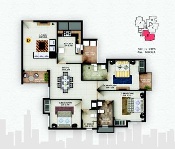 Image of 1490 Sq.ft 3 BHK Apartment / Flat for sale in Olive Ourania, Edappally, Kochi for Rs. 12500000