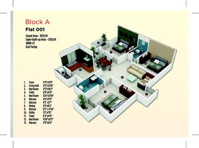 Image of 1250 Sq.ft 3 BHK Apartment / Flat for sale in MJ Lifestyle Astro by MJ Infrastructure, Chikkanagamangala, Bengaluru for Rs. 9500000