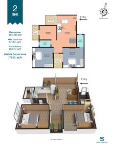 Image of 840 Sq.ft 2 BHK Apartment / Flat for sale in Raj Kunj, Kiwale, Pune for Rs. 6485000