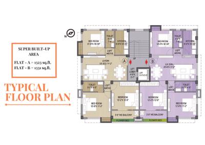 Image of 1059 Sq.ft 3 BHK Apartment / Flat for sale in Sun Lake Residency, Kalighat, Kolkata for Rs. 13230000