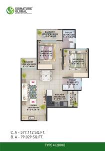 Image of 900 Sq.ft 2 BHK Apartment / Flat for sale in Signature Global Orchard Avenue , Sector 93, Gurgaon for Rs. 6000000
