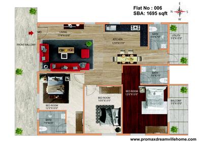 Image of 1816 Sq.ft 3 BHK Apartment / Flat for sale in Promax Dreamville Home, Narayanapura, Bengaluru for Rs. 18532385