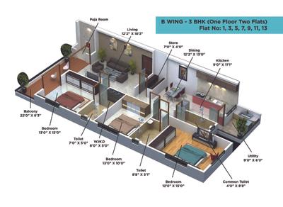 Image of 3037 Sq.ft 4 BHK Apartment / Flat for sale in Valencia Riverside, Veer Sawarkar Nagar, Nashik for Rs. 23000000