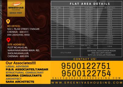 Image of 989 Sq.ft 2 BHK Apartment / Flat for sale in Sreenivasa Krishnalaya, Sholinganallur, Chennai for Rs. 9850000