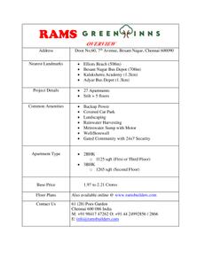 Image of 887 Sq.ft 2 BHK Apartment / Flat for sale in Rams Green Inns, Besant Nagar, Chennai for Rs. 14800000