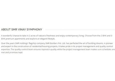 Image of 1350 Sq.ft 2 BHK Apartment / Flat for sale in SMR Vinay Symphony by SMR Holdings, Sikanderguda, Hyderabad for Rs. 10125000