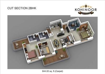Image of 1064 Sq.ft 2 BHK Apartment / Flat for sale in Lalani Kohinoor Grandeur, Ravet, Pune for Rs. 9000000
