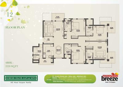 Image of 1726 Sq.ft 3 BHK Apartment / Flat for sale in Umang Monsoon Breeze Phase 1 ABLM Tower, Sector 78, Gurgaon for Rs. 17500000