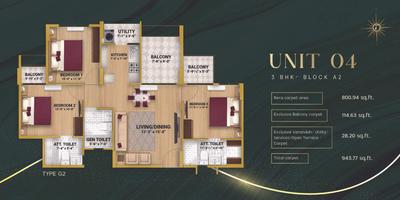 Image of 1380 Sq.ft 3 BHK Apartment / Flat for sale in Pacifica Bliss Towers, Padur, Chennai for Rs. 9982000