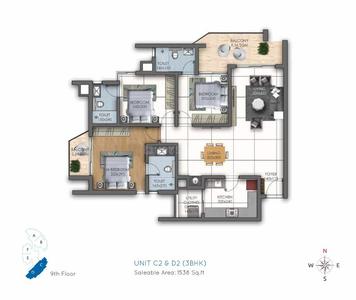Image of 1500 Sq.ft 3 BHK Apartment / Flat for sale in ABAD Oasis, Edappally, Kochi for Rs. 16000000