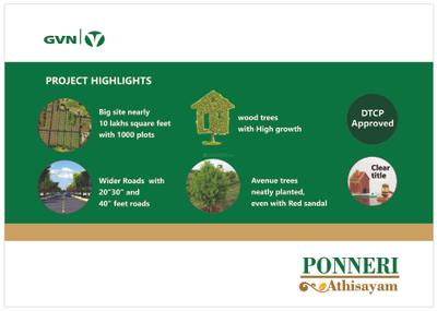 Image of 600 Sq.ft Residential Plot / Land for sale in GVN Ponneri Athisayam, Ponneri, Chennai for Rs. 450000