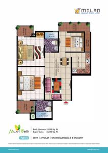Image of 1080 Sq.ft 2 BHK Apartment / Flat for sale in Milan Earth, Raj Nagar Extension, Ghaziabad for Rs. 7150000