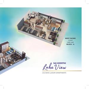 Image of 1420 Sq.ft 3 BHK Apartment / Flat for sale in Sai Keerthi Lake View, Chandanagar, Hyderabad for Rs. 11720000