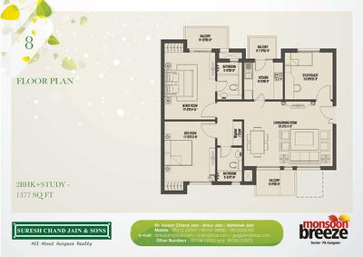 Image of 1726 Sq.ft 3 BHK Apartment / Flat for sale in Umang Monsoon Breeze Phase 1 ABLM Tower, Sector 78, Gurgaon for Rs. 17500000