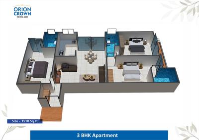 Image of 1510 Sq.ft 3 BHK Apartment / Flat for sale in Orion Crown, Jakhya, Indore for Rs. 7550000