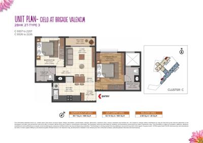 Image of 1185 Sq.ft 2 BHK Apartment / Flat for sale in Brigade Valencia, Dommasandra, Bengaluru for Rs. 12600000