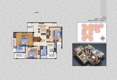 Image of 1350 Sq.ft 3 BHK Apartment / Flat for sale in VHP The Landmark Gold, Danapur, Patna for Rs. 13000000