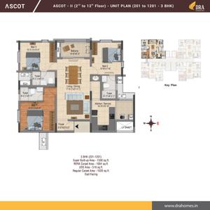 Image of 1018 Sq.ft 2 BHK Apartment / Flat for sale in DRA Ascot, Adambakkam, Chennai for Rs. 16000000