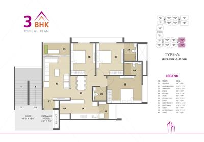 Image of 1082 Sq.ft 3 BHK Apartment / Flat for sale in Binori Pristine, Jodhpur, Ahmedabad for Rs. 13500000