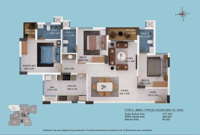 Image of 1587 Sq.ft 3 BHK Apartment / Flat for sale in Varma Avenue, Kakkanad, Kochi for Rs. 9800000