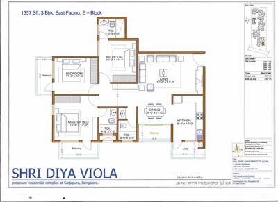 Image of 1260 Sq.ft 3 BHK Apartment / Flat for sale in Shri Viola, Kadagrahara, Bengaluru for Rs. 7000000