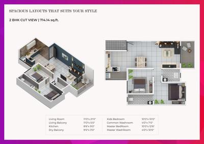 Image of 1317 Sq.ft 3 BHK Apartment / Flat for sale in Sparkle Youthika, Lohegaon, Pune for Rs. 8500000
