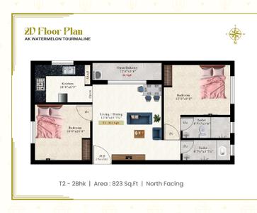 Image of 880 Sq.ft 2 BHK Apartment / Flat for sale in AK Watermelon Turnmaline, Pammal, Chennai for Rs. 6160000