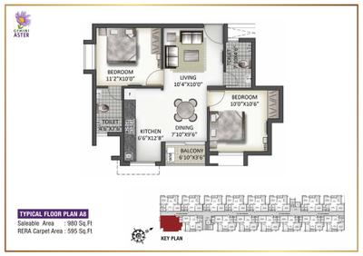 Image of 1250 Sq.ft 2 BHK Apartment / Flat for sale in Arboretum Gemini Aster, Mambakkam, Chennai for Rs. 5750000