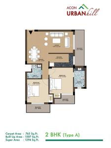 Image of 1270 Sq.ft 2 BHK Apartment / Flat for sale in Acon Urban Hill, Govind Vihar, Dehradun for Rs. 8500000